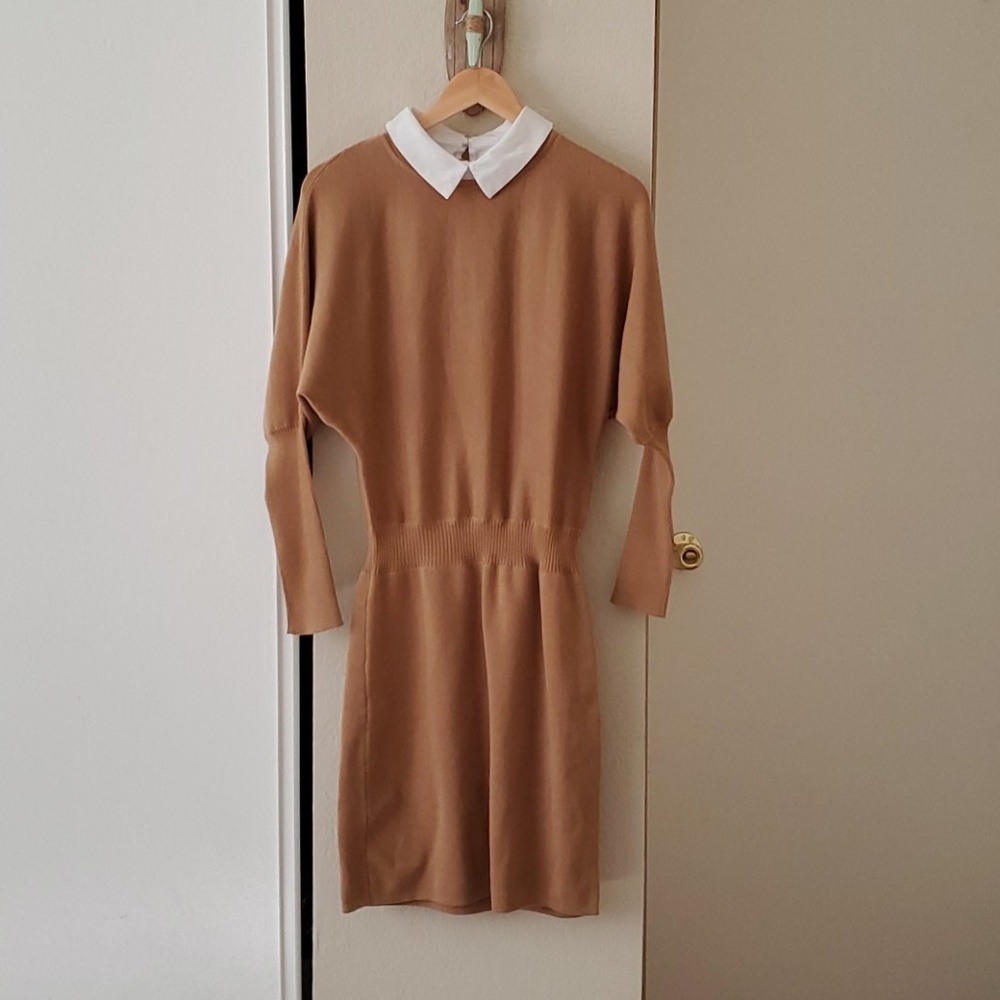 Pepper Place Design Tan Collared Sweater Dress